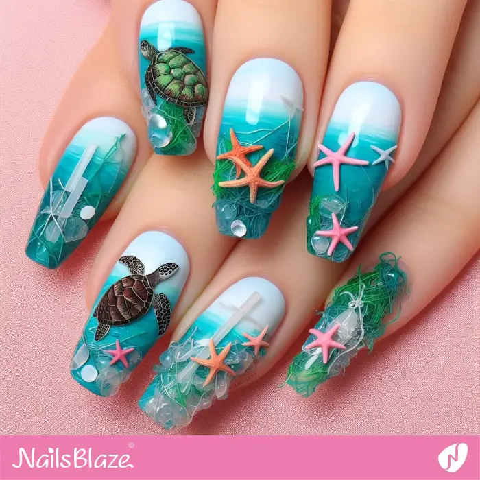 Plastic Waste Danger for Marine Life | Nail Art | Save the Ocean Nails - NB3100